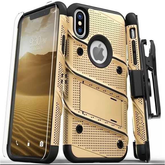 iPhone XS Max Holster w Tempered Glass - Picture 1 of 9